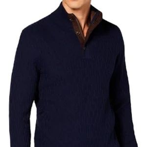 Tasso Elba Mens Casual Mock Neck 1/2 Zip Sweater S